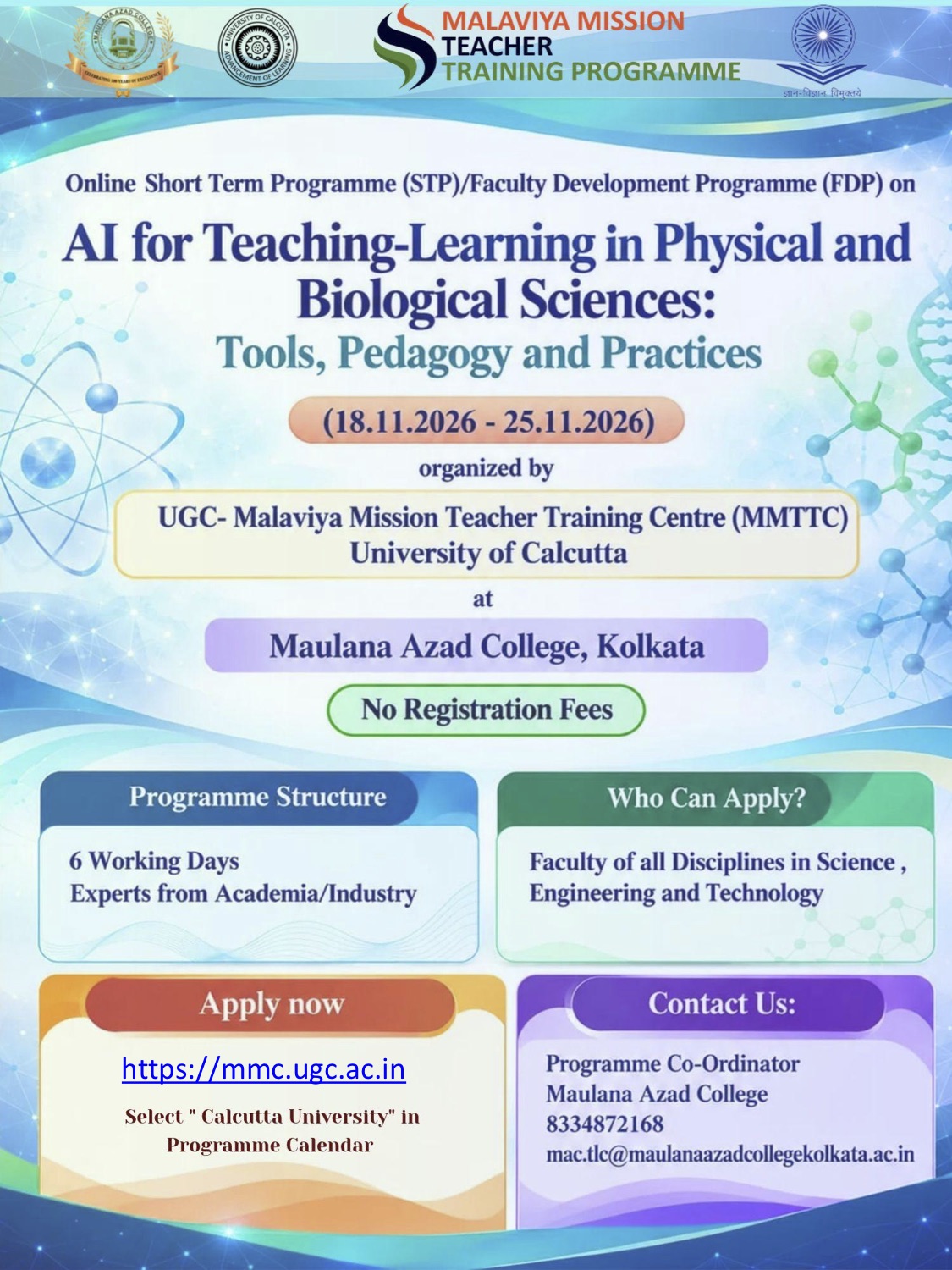 AI for Teaching-Learning in Physical and Biological Sciences: Tools, Pedagogy and Practices @ 18th - 25th Nov., 2026