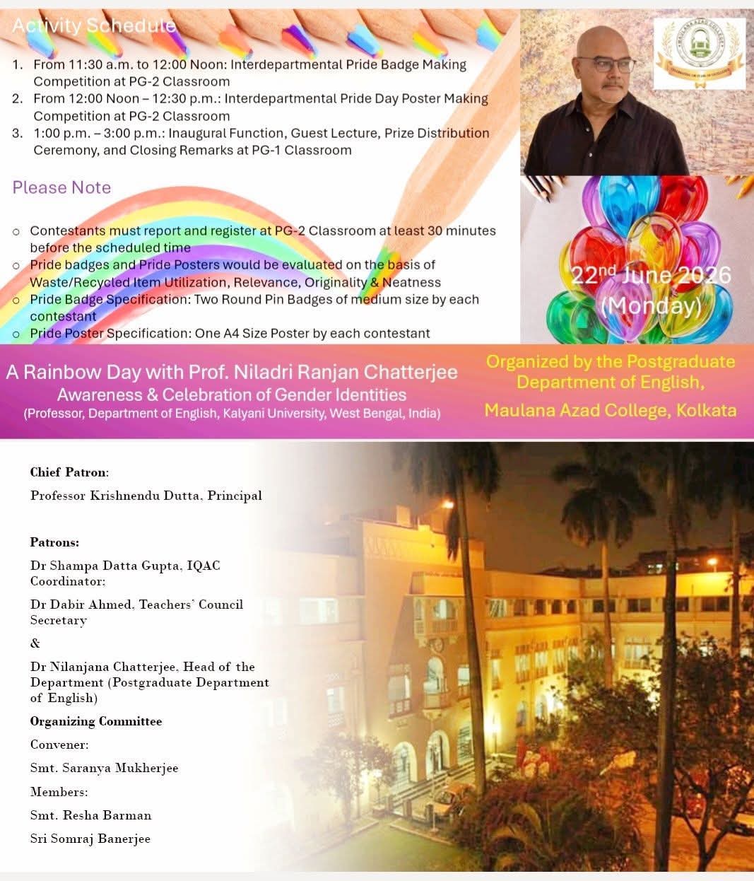 A Rainbow Day with Prof. Niladri Ranjan Chatterjee on Awareness & Celebration on Gender Identities